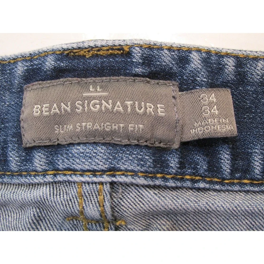 LL BEAN SIGNATURE Slim Straight Jeans Men 34x34 Blue Denim Mid Rise Stretch